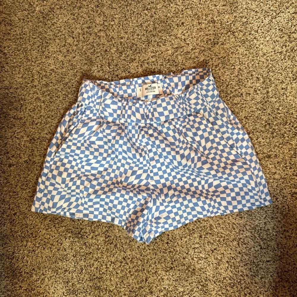 Hollister High Waist Blue and White Gingham Shorts